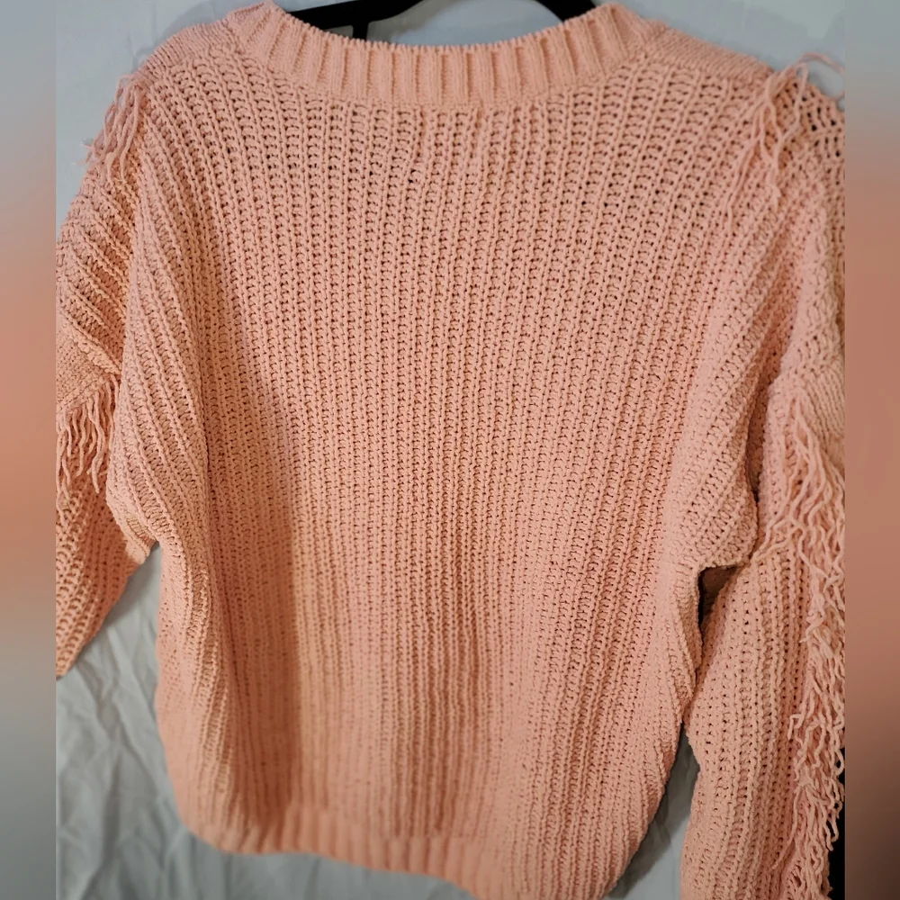 FCT with Love Women's Pink Cable Knit with Fringe Sweater Size 1x